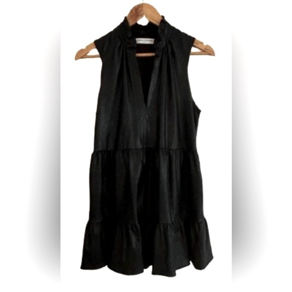 Amanda Uprichard Saffron blk slvlss faux leather mini dress w deep v nk SZ S - Picture 4 of 10